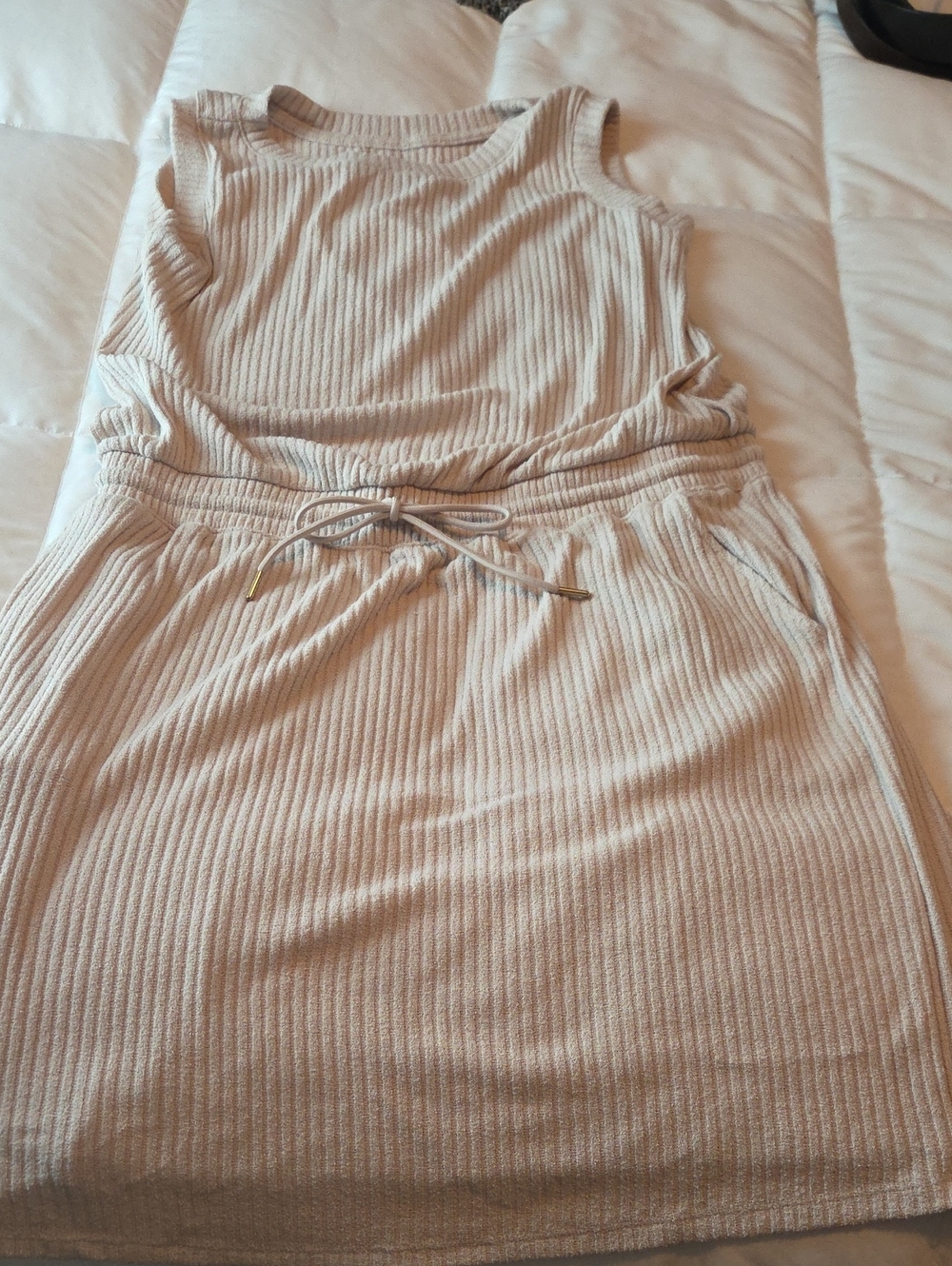Sonoma Ribbed Sleeveless Drawstring Dress - Beige